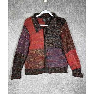 Christina Rotelli Zip Front Cardigan Womens Size Large Colorblock Knit Vintage